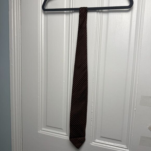 Christian Dior Cravates Silk Tie Mens Brown Geometric Pattern Necktie VTG - Picture 2 of 6